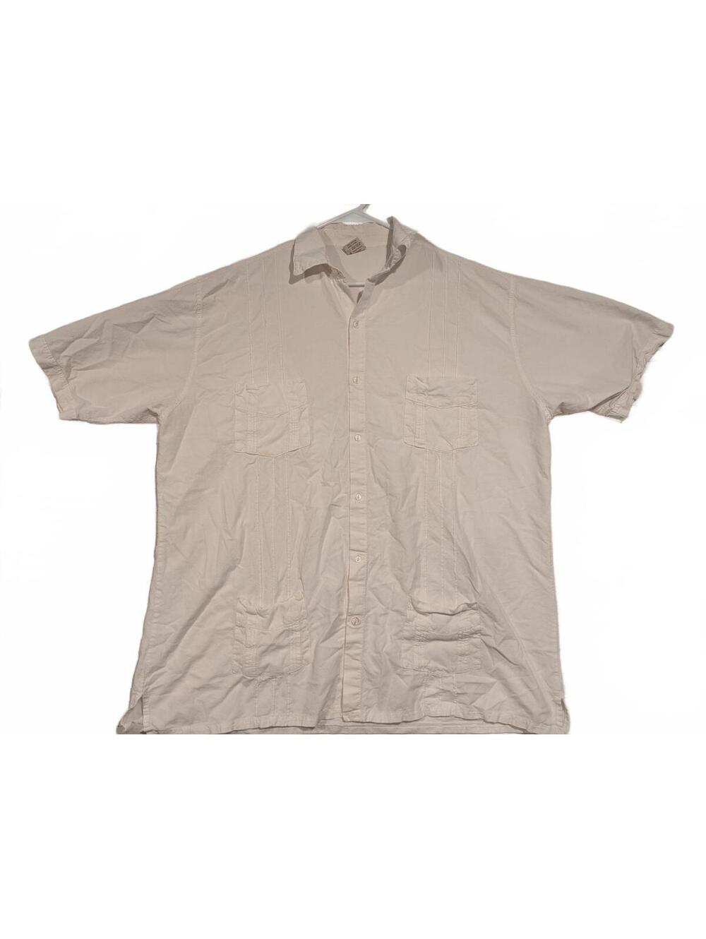 Giocam Cuban Guayabera Shirt Solid White Short Sleeve Mens 2XL Cotton Casual